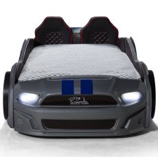 Дитяче ліжко машина Mustang Full Extra Grey 190х90 см з підсвічуванням, музикою, шкіряний салон, пультом